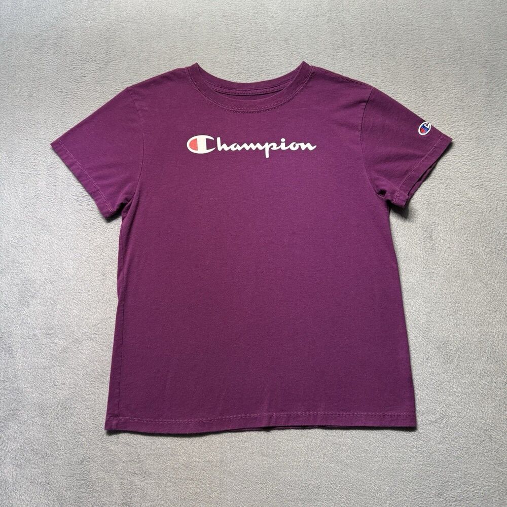 Champion Womens S T Shirt Purple Logo Graphic Crew Neck Casual Athleisure Top